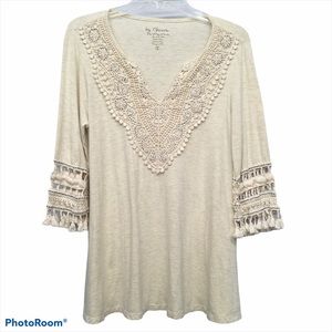 Chico’s Ivory Crocheted Trim Tunic Blouse Size 0